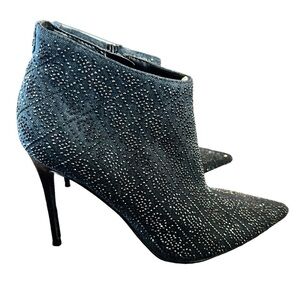 GUESS Womens Black Embellished Comfort Fazzie Pointed Toe Stiletto Zip-Up Size 8